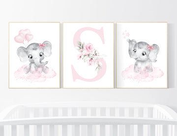 Nursery decor girl elephant, nursery decor girl flower, nursery decor girl floral, Boho baby room, pink nursery decor, flower baby room