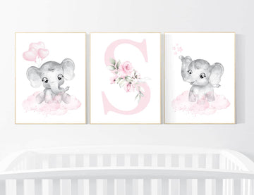 Nursery decor girl elephant, nursery decor girl flower, nursery decor girl floral, Boho baby room, pink nursery decor, flower baby room