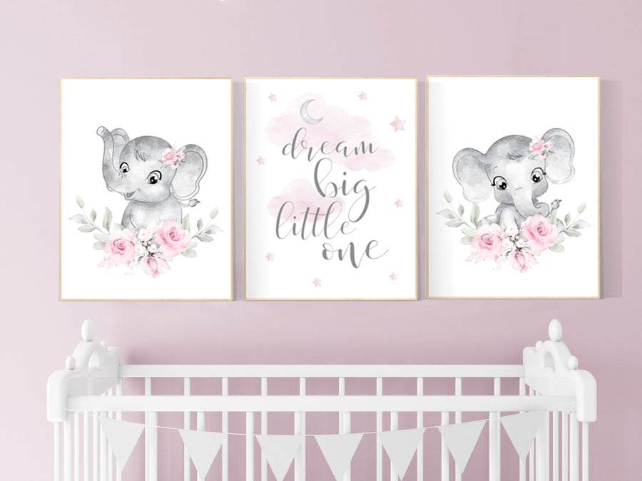 Nursery decor girl elephant, nursery decor girl flower, nursery decor girl floral, Boho baby room, pink nursery decor, flower baby room