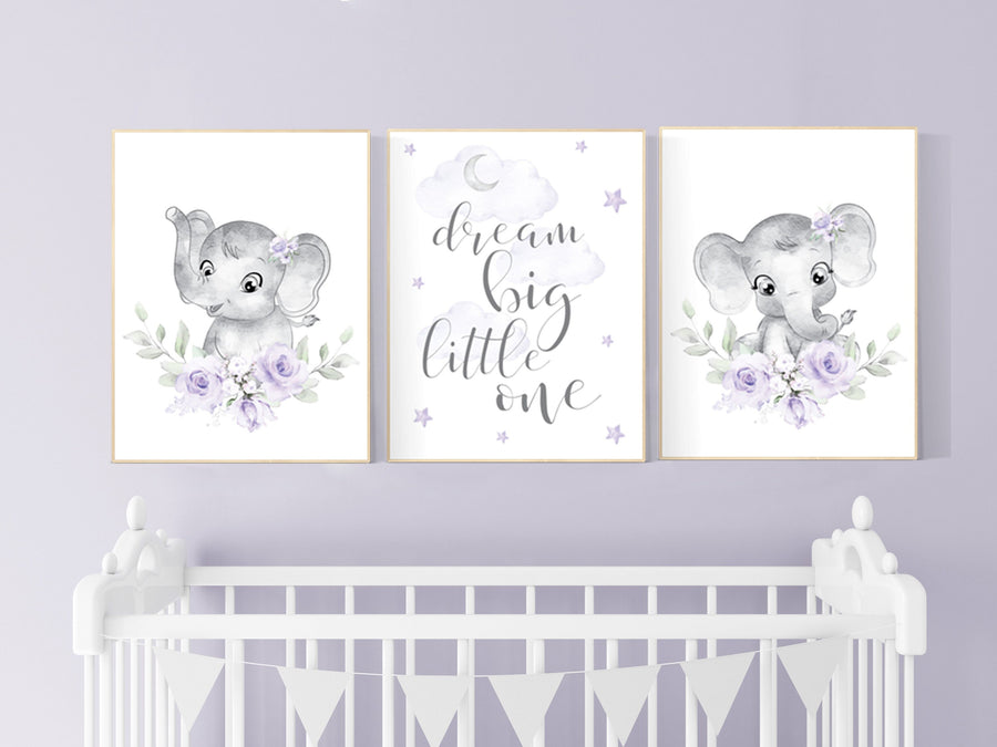 Purple nursery, Boho baby room, nursery wall art elephant, nursery decor girl, nursery decor girl floral, lilac nursery decor, lavender