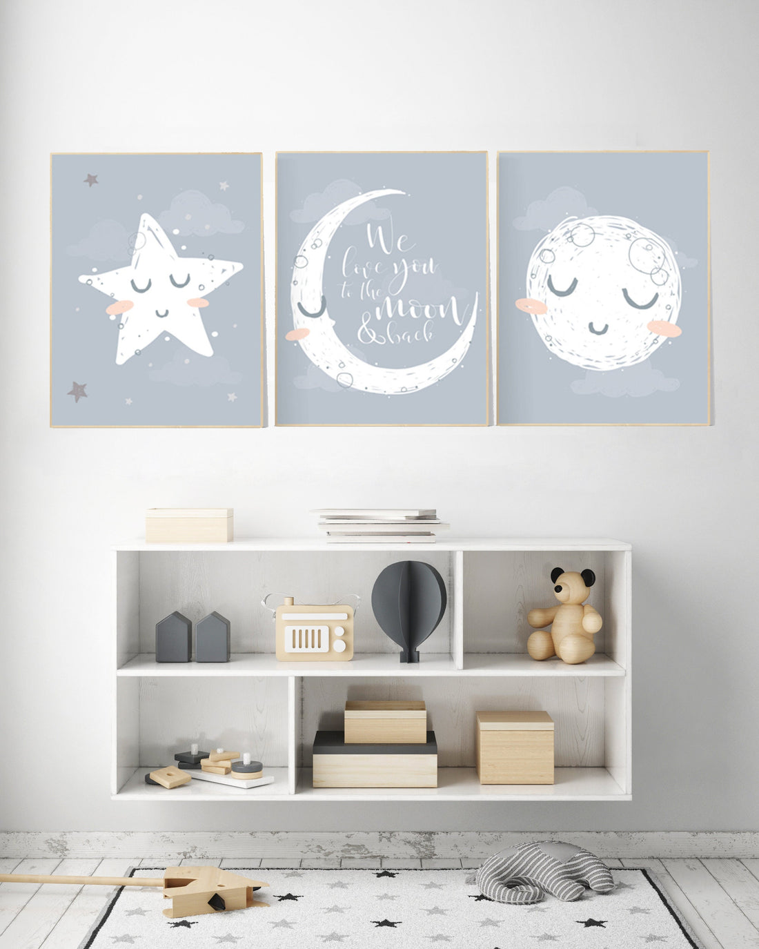 Nursery wall art grey, gray nursery, nursery decor neutral, baby room decor gender neutral, moon and stars, grey nursery decor baby room art