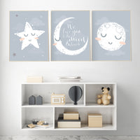 Nursery wall art grey, gray nursery, nursery decor neutral, baby room decor gender neutral, moon and stars, grey nursery decor baby room art