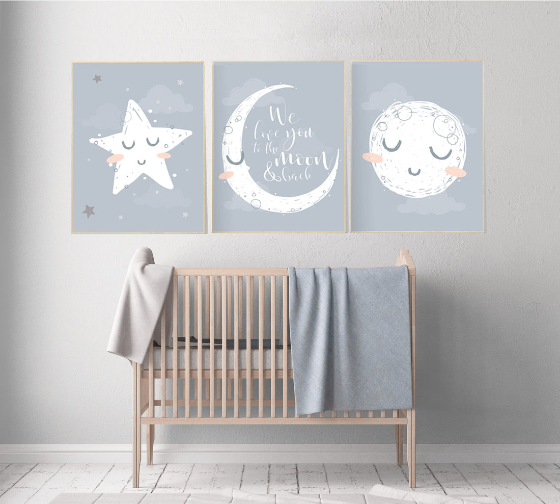 Canvas Listing: Mint and gray nursery wall art, mint green nursery decor, moon and stars nursery, offers gender neutral