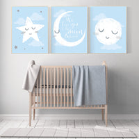 Nursery wall art blue and grey, blue gray nursery, nursery decor boy, baby room decor, moon and stars, boys room decor, nursery prints