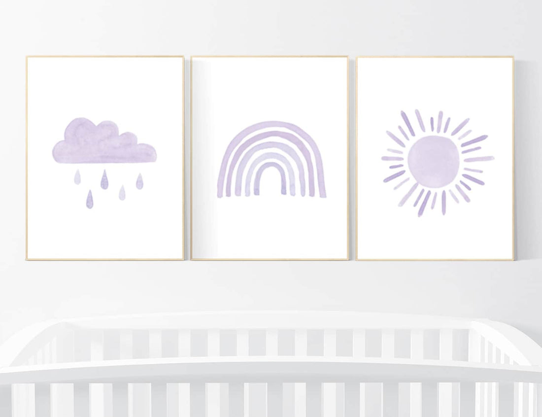 Nursery prints rainbow, Nursery decor girl, nursery wall art, purple, lavender, moon star, cloud, nursery wall art, rainbow, lilac, girls