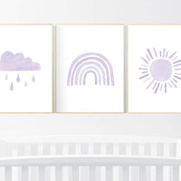 Nursery prints rainbow, Nursery decor girl, nursery wall art, purple, lavender, moon star, cloud, nursery wall art, rainbow, lilac, girls