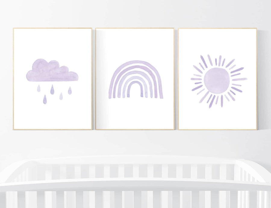 Nursery prints rainbow, Nursery decor girl, nursery wall art, purple, lavender, moon star, cloud, nursery wall art, rainbow, lilac, girls