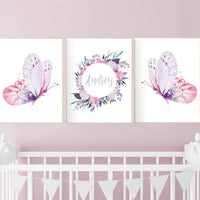 Purple pink nursery, nursery decor girl name, butterfly nursery wall art, Nursery decor girl purple and pink, lavender, lilac, girl nursery