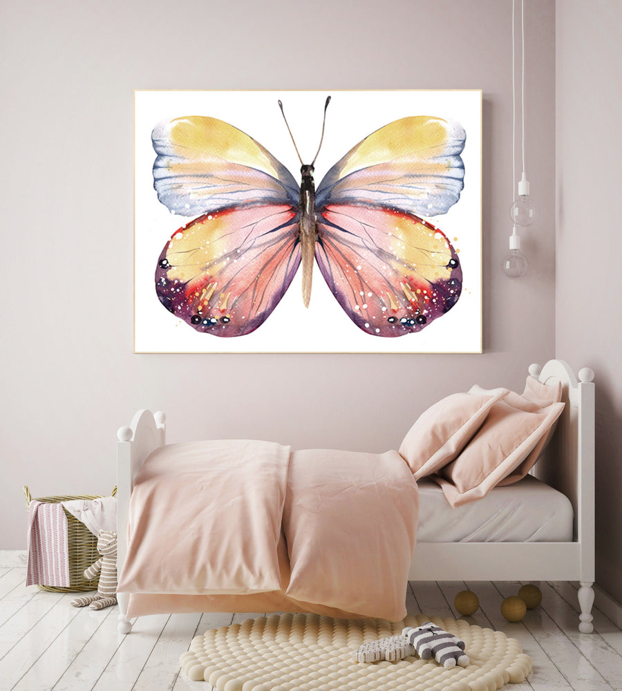 Nursery decor butterfly, yellow orange, Butterfly Nursery Art, girls room, playroom decor, rainbow, butterfly prints, Butterfly Art