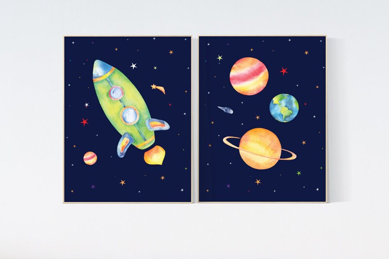 Nursery decor boy space, space themed nursery for kids, nursery prints boy, space wall art, planets, rocket, outer space, space art