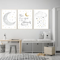 Nursery wall art grey, gray gold nursery, nursery decor neutral, baby room decor gender neutral, moon and stars, grey gold, baby room art