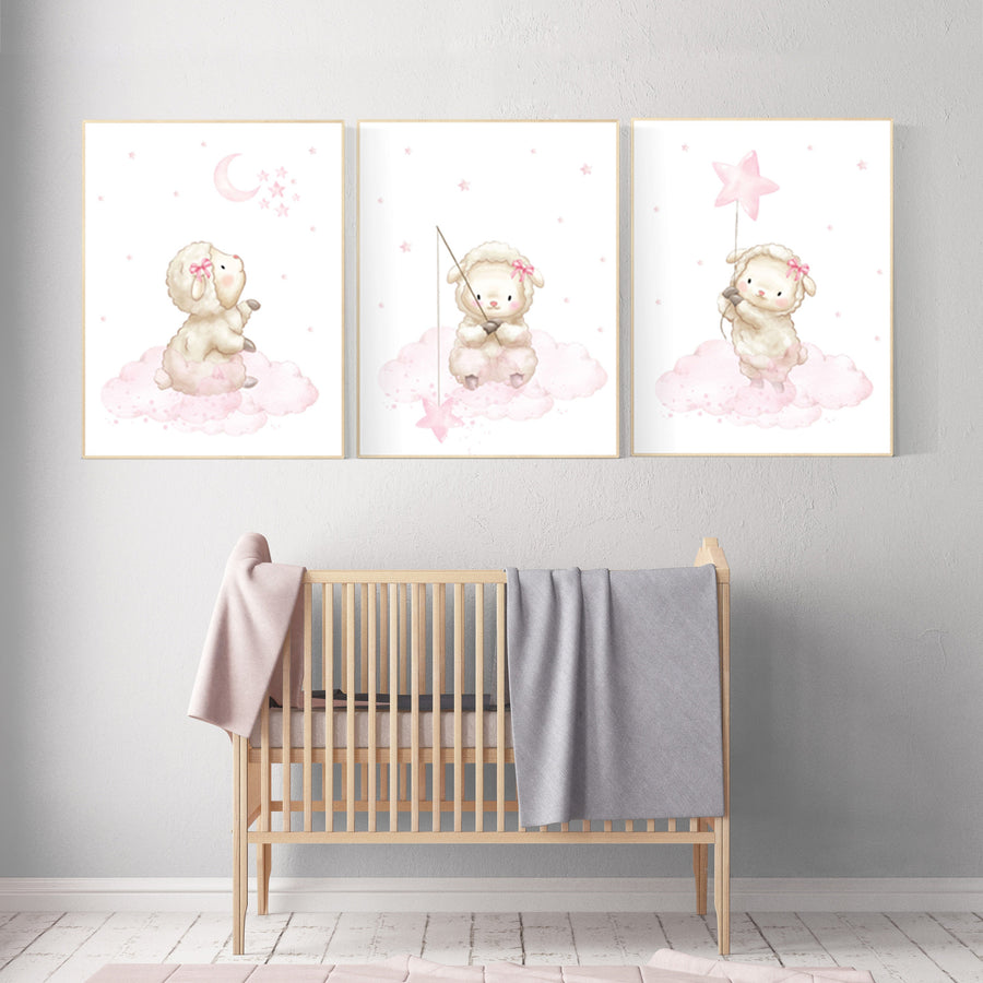 Sheep nursery wall art, Nursery decor girl, lamb nursery wall art, sheep print, lambs nursery wall decor, sheep themed baby nursery decor