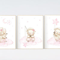 Sheep nursery wall art, Nursery decor girl, lamb nursery wall art, sheep print, lambs nursery wall decor, sheep themed baby nursery decor