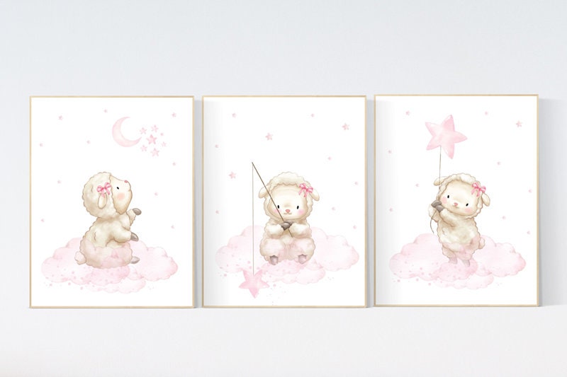 Sheep nursery wall art, Nursery decor girl, lamb nursery wall art, sheep print, lambs nursery wall decor, sheep themed baby nursery decor