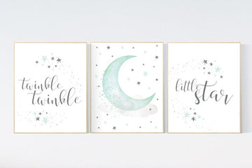 Gender neutral nursery, mint nursery, Twinkle twinkle little star, moon nursery, cloud and stars, Nursery decor neutral, nursery wall decor