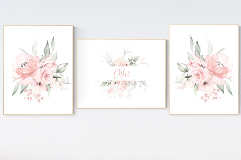 Nursery decor girl floral, nursery decor girl flowers, blush pink, nursery decor girl boho, floral nursery prints, nursery decor girl name