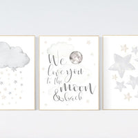 Nursery wall art grey, gray nursery, nursery decor neutral, baby room decor gender neutral, moon and stars, grey nursery decor baby room art