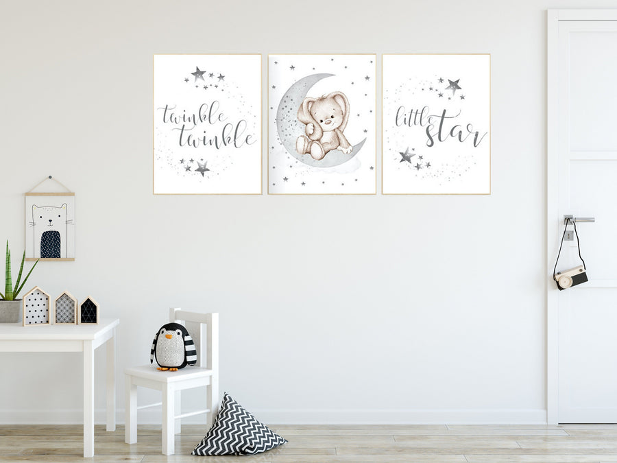 Gray nursery, gender neutral, grey, bunny, rabbit, Twinkle twinkle little star, Nursery decor neutral, cloud, moon and stars, twin nursery