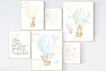 Nursery decor neutral, gender neutral nursery poster, you are our greatest adventure hot air balloon, neutral baby room decor, beige gray