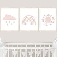 Nursery prints rainbow, blush pink Nursery decor girl, nursery wall art, moon, star, cloud, nursery wall art, blush, rainbow prints