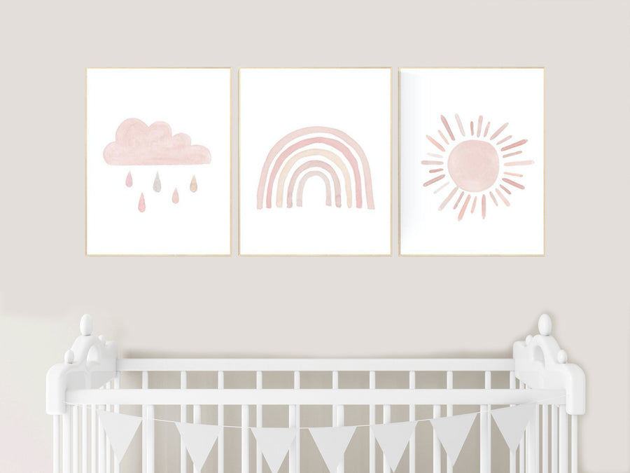 Nursery prints rainbow, blush pink Nursery decor girl, nursery wall art, moon, star, cloud, nursery wall art, blush, rainbow prints