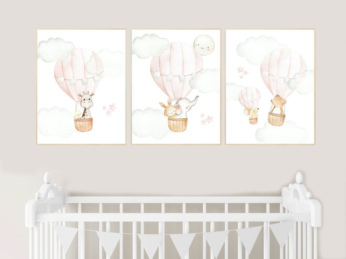 Nursery decor girl blush pink, hot air balloon nursery, blush pink nursery, nursery decor woodland animal, hot air balloon nursery, animal