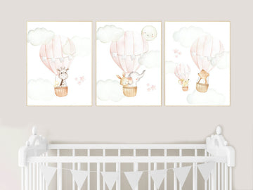 Nursery decor girl blush pink, hot air balloon nursery, blush pink nursery, nursery decor woodland animal, hot air balloon nursery, animal