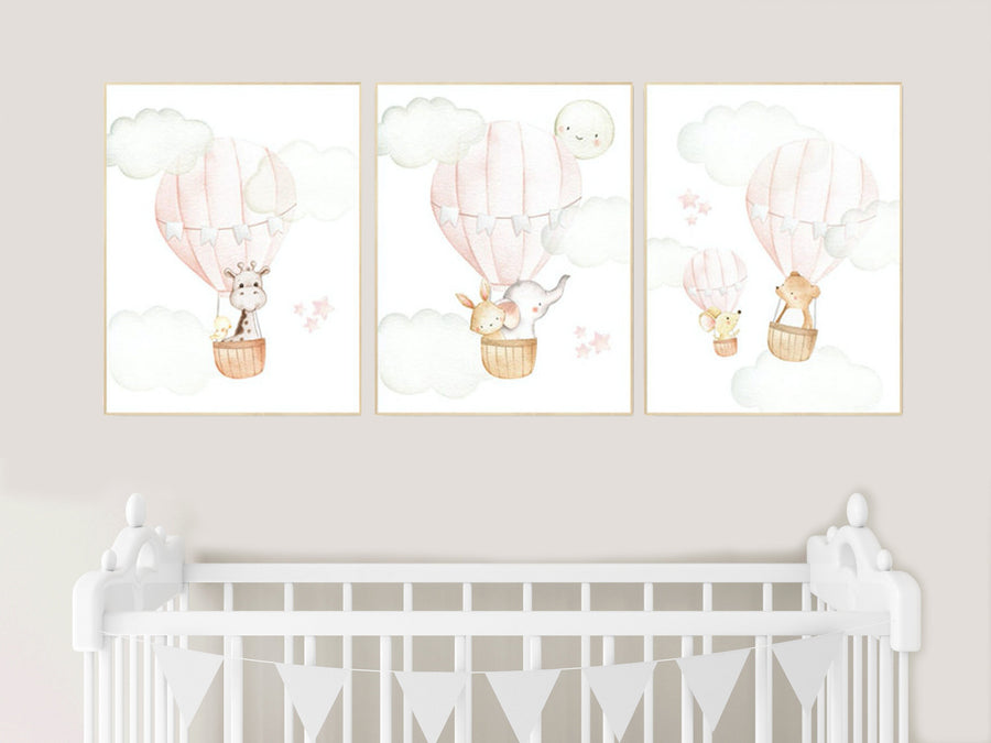 Nursery decor girl blush pink, hot air balloon nursery, blush pink nursery, nursery decor woodland animal, hot air balloon nursery, animal