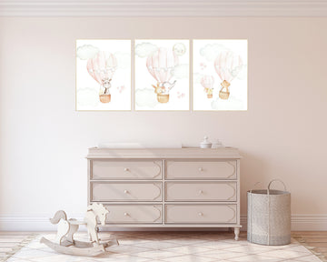 Nursery decor girl blush pink, hot air balloon nursery, blush pink nursery, nursery decor woodland animal, hot air balloon nursery, animal