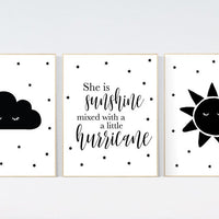 Nursery wall art black and white, nursery decor neutral, baby room decor gender neutral, cloud and sun, black white nursery wall decor