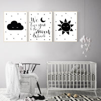 Black white nursery, gender neutral, Moon Cloud Stars sun, Cloud and Star Nursery, black and white nursery, we love you to the moon and back