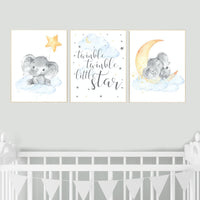 Gender neutral nursery, elephant nursery. nursery decor neutral, cloud and stars, baby room art, Twinkle twinkle little star, gender neutral