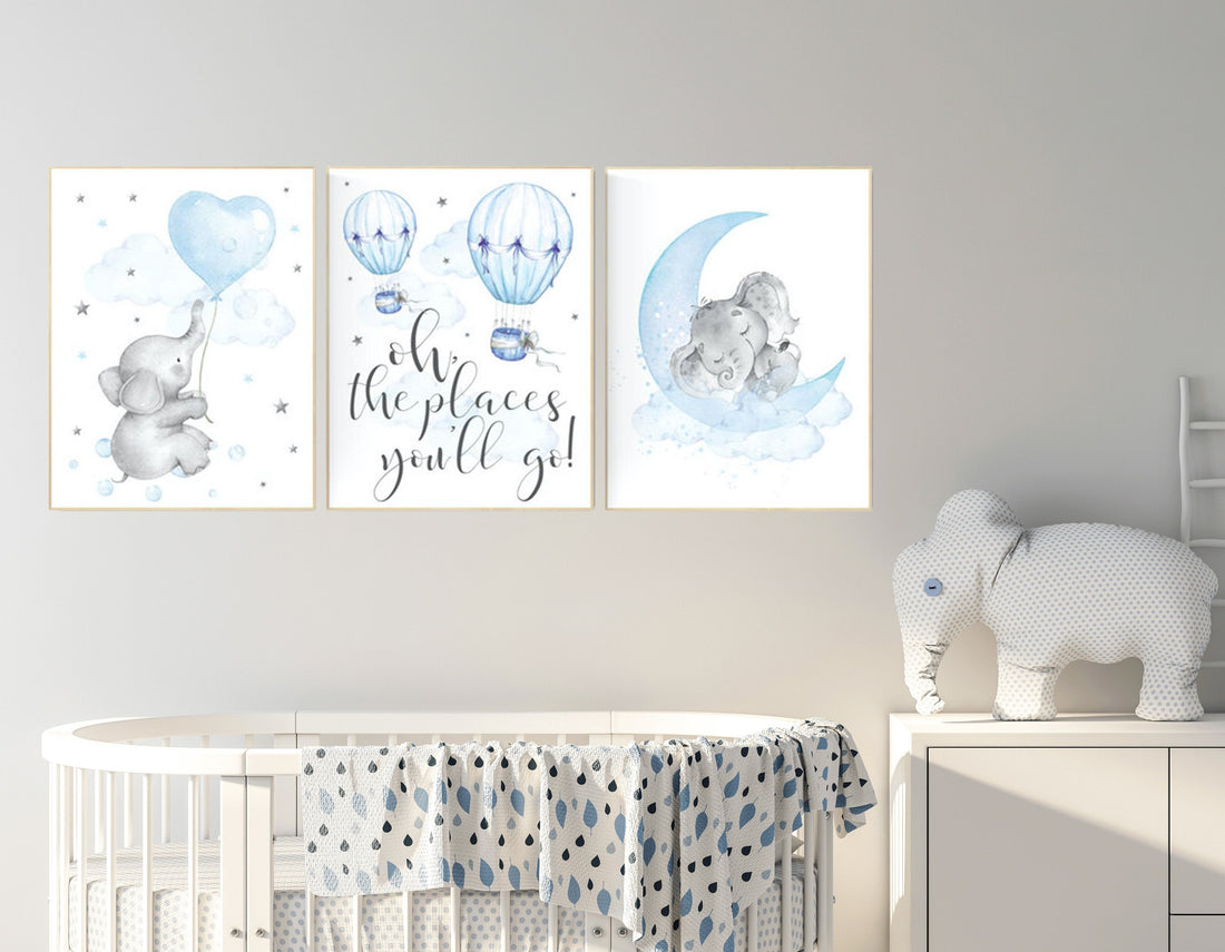 Nursery decor elephant, Nursery decor boy hot air balloon, oh the places you&