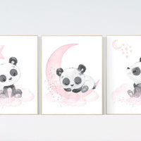 Nursery decor girl, panda nursery, pink and gray nursery wall art, panda nursery print, nursery decor animal, girl nursery wall decor, panda