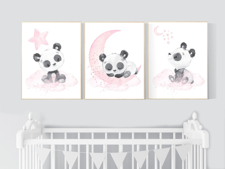 Nursery decor girl, panda nursery, pink and gray nursery wall art, panda nursery print, nursery decor animal, girl nursery wall decor, panda