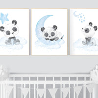 Nursery decor boy, panda nursery wall art, blue and grey, baby room decor boy, panda bear nursery, boy nursery wall art, nursery wall decor
