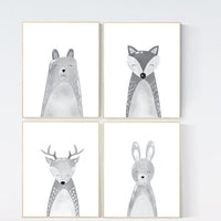 Nursery decor animals, gender neutral, grey nursery wall art, Nursery Animal Print Set, woodland nursery, Safari Animal, gray nursery