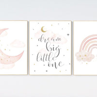 Nursery prints rainbow, blush Nursery decor girl, blush gold nursery wall art, blush pink, moon star, cloud, nursery wall art, sun nursery