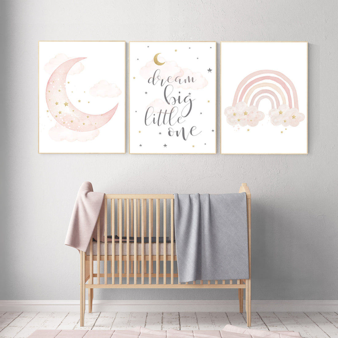 Nursery prints rainbow, blush Nursery decor girl, blush gold nursery wall art, blush pink, moon star, cloud, nursery wall art, sun nursery