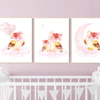 Nursery decor girl owl, nursery wall decor pink, owl nursery art, nursery wall art, owls nursery art, nursery wall art moon