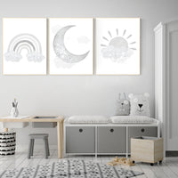 Nursery wall art grey, gray nursery, nursery decor neutral, baby room decor gender neutral, moon and stars, grey nursery decor baby room art