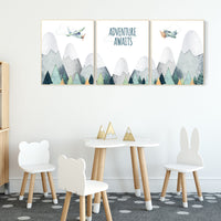 Nursery decor boy mountain, adventure nursery, travel theme nursery, woodland, gender neutral, explore, hot air balloon, plane, neutral