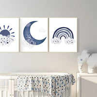 Navy nursery decor, boy nursery wall decor, rainbow nursery, cloud and stars, moon and stars, navy blue nursery, nursery prints boy