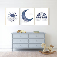 Navy nursery decor, boy nursery wall decor, rainbow nursery, cloud and stars, moon and stars, navy blue nursery, nursery prints boy