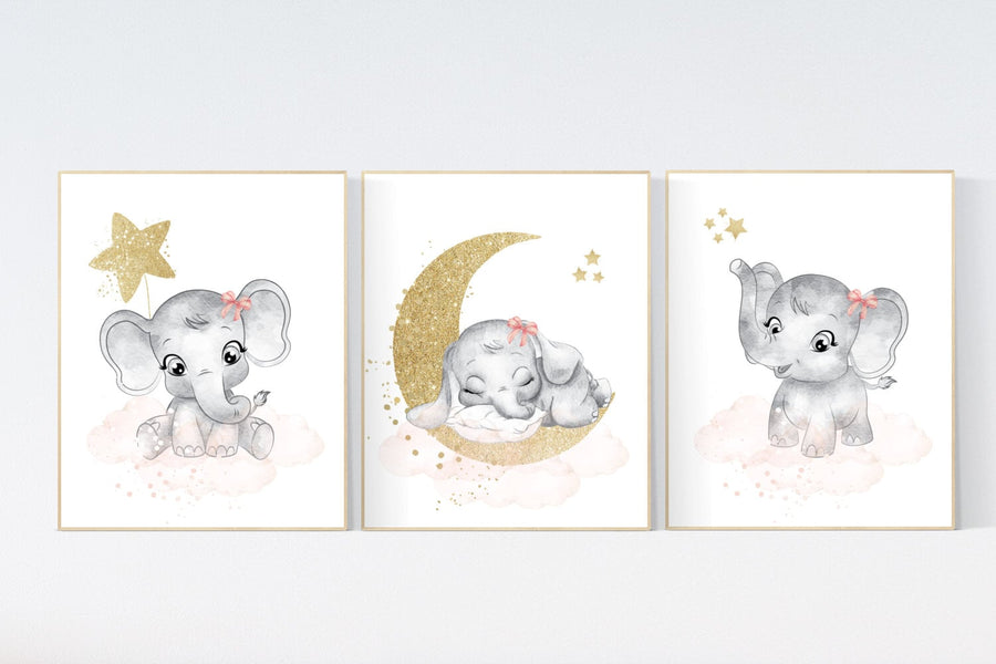 Nursery wall art girl elephant, Blush pink nursery decor, blush gold nursery, nursery decor elephant, blush nursery, girl nursery wall decor