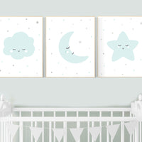 Gender neutral nursery decor, nursery wall art stars, gender neutral nursery, moon and stars nursery, teal, nursery, cloud nursery, stars