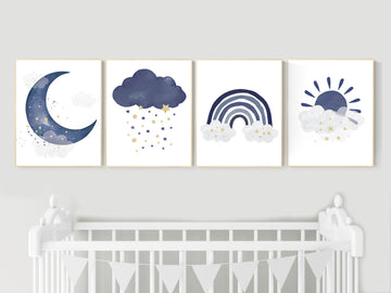 Navy gold nursery decor, boy nursery decor, rainbow, moon and stars, navy and gold, boy nursery wall decor, navy nursery, boys room wall art