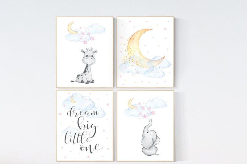 Nursery decor elephant, dream big little one, elephant balloon, gender neutral, nursery wall art, baby room, unisex, giraffe nursery art
