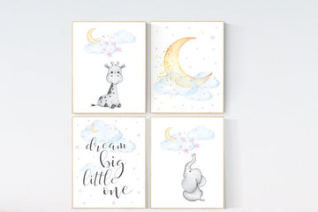 Nursery decor elephant, dream big little one, elephant balloon, gender neutral, nursery wall art, baby room, unisex, giraffe nursery art