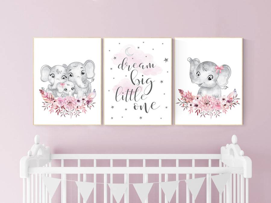 Nursery decor girl boho, elephant nursery wall art, nursery decor girl floral, nursery decor girl woodland, flower nursery, boho nursery